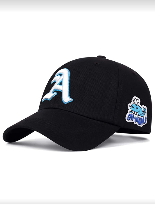 Caapsol Gothic Letter Embroidery Whale Side Baseball Cap - Caapsol